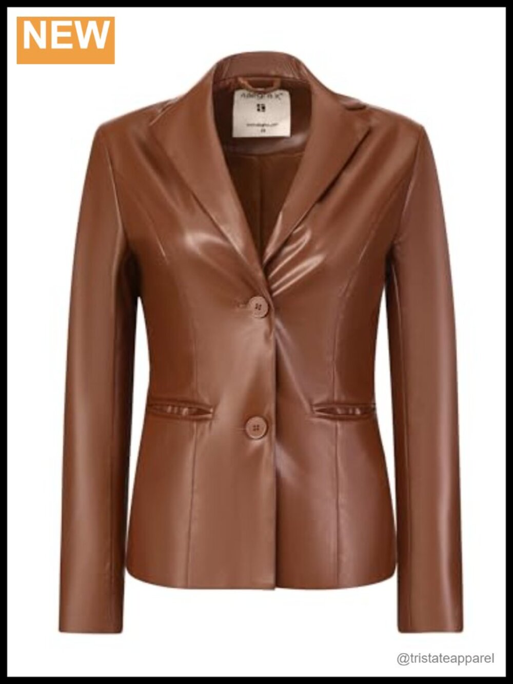 Faux Leather Button Down Blazer Jacket Slim Fit Notched Lapel Work